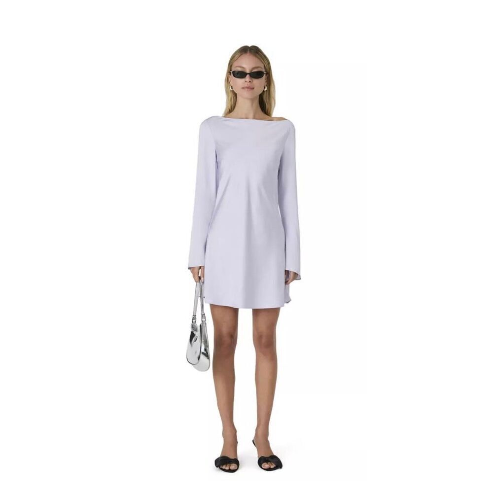 French Connection Ennis Satin Long Sleeve mini Dress lavender a line dress Size